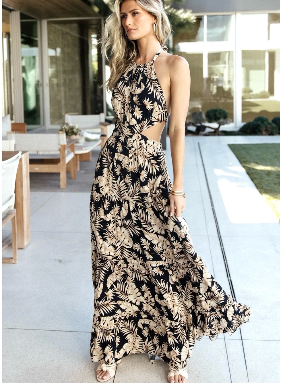 Baltic Born Brett Halter Tropical Maxi Dress NWT